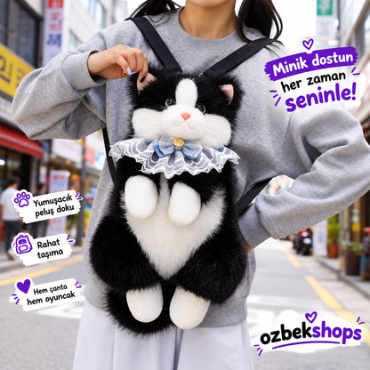 OZBEKSHOPS Peluş Konuşan Kedili Sırt Çantası