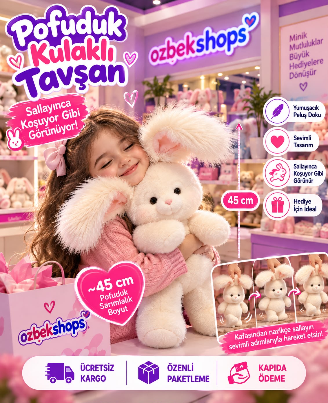 OzbekShops Pofuduk Kulaklı Koşan Tavşan