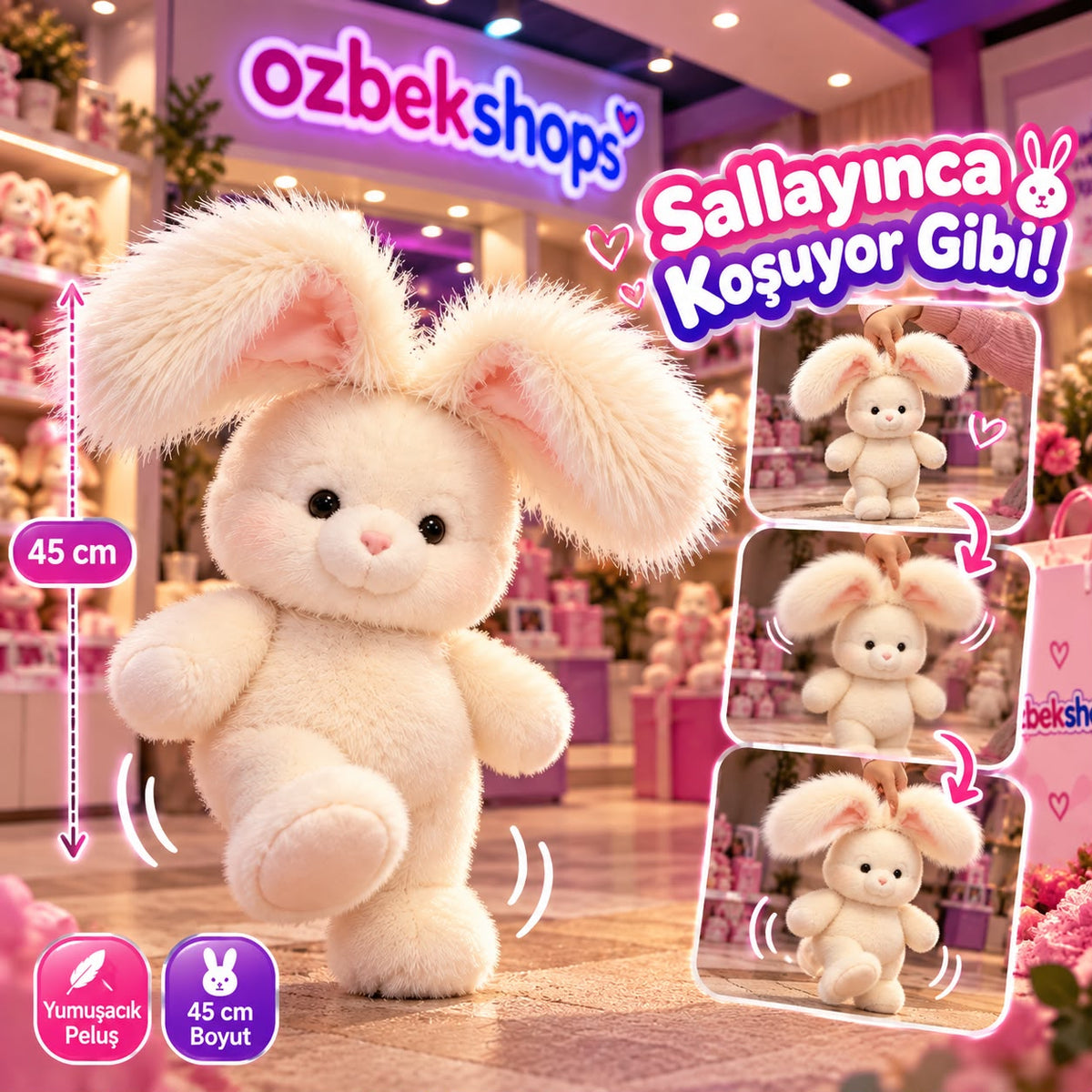 OzbekShops Pofuduk Kulaklı Koşan Tavşan