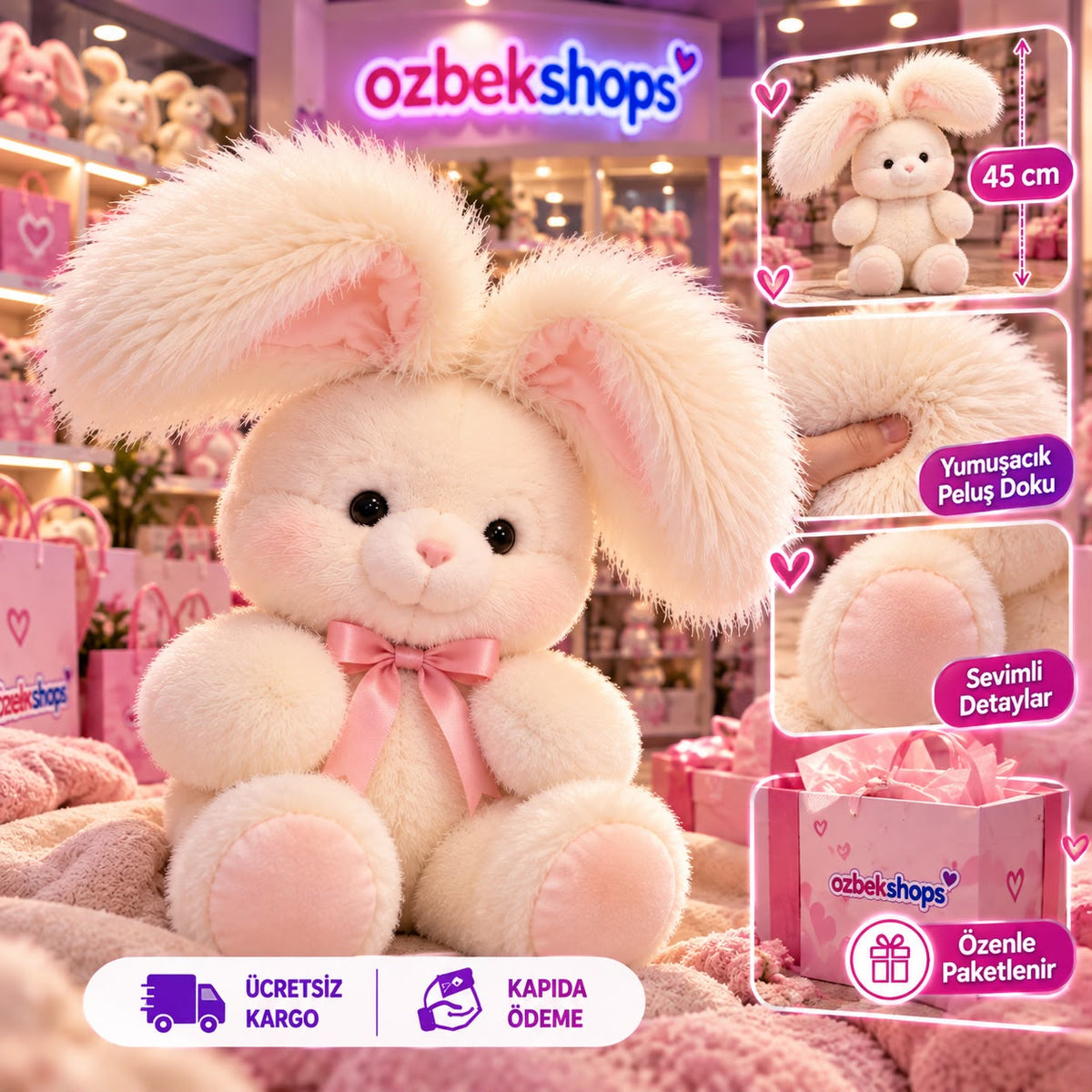 OzbekShops Pofuduk Kulaklı Koşan Tavşan